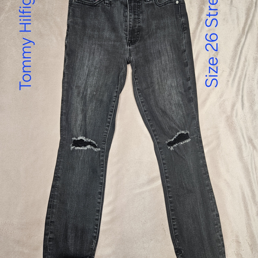 Tommy Hilfiger Black Distressed Skinny Jeans with Knee Rips